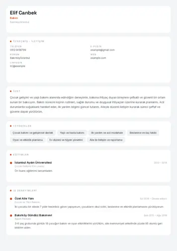 Bakıcı Cv Örnekleri cv indir